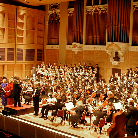 The Southern Maine Symphony Orchestra on stage at the Merrill Auditorium in Portland.