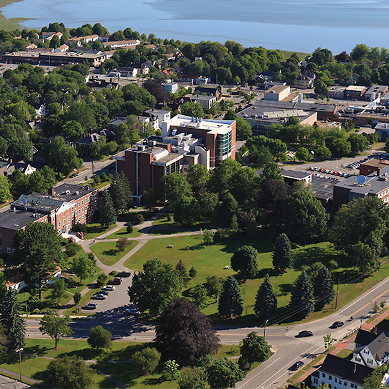 An aerial view of the University of Southern Maine Portland campus.