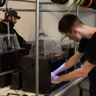 A student working on a computer project.