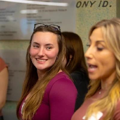 Two students engaged in a class discussion.