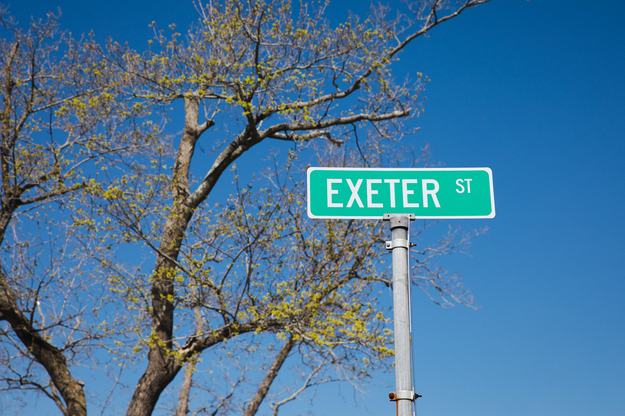 The Exeter Street sign by the University of Southern Maine's Portland campus.
