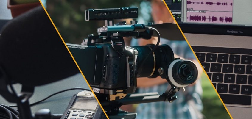 Cross sections of a camera with an video editing station