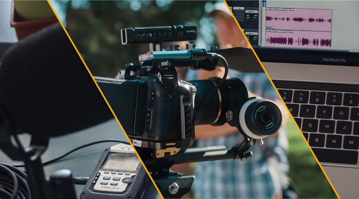 Cross sections of a camera with an video editing station