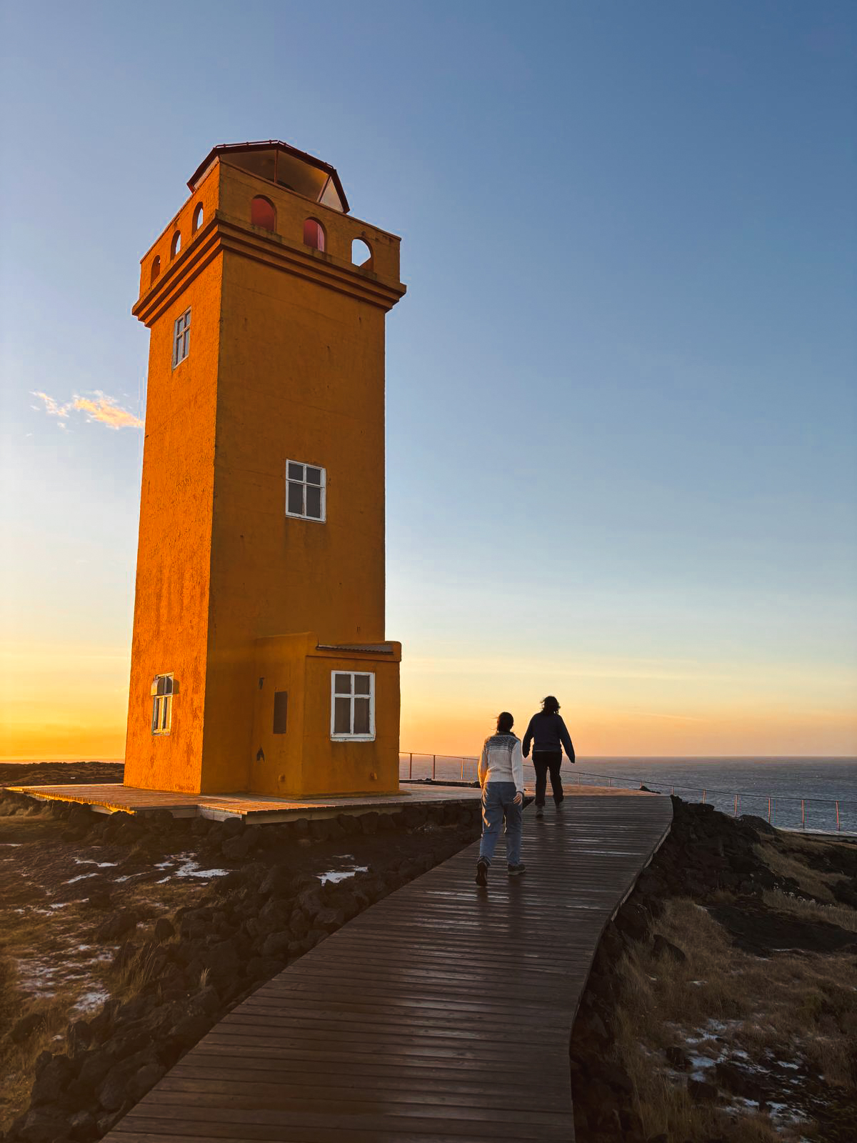 Lighthouse at sunset in Iceland, photographed by USM Fulbright scholar Emma