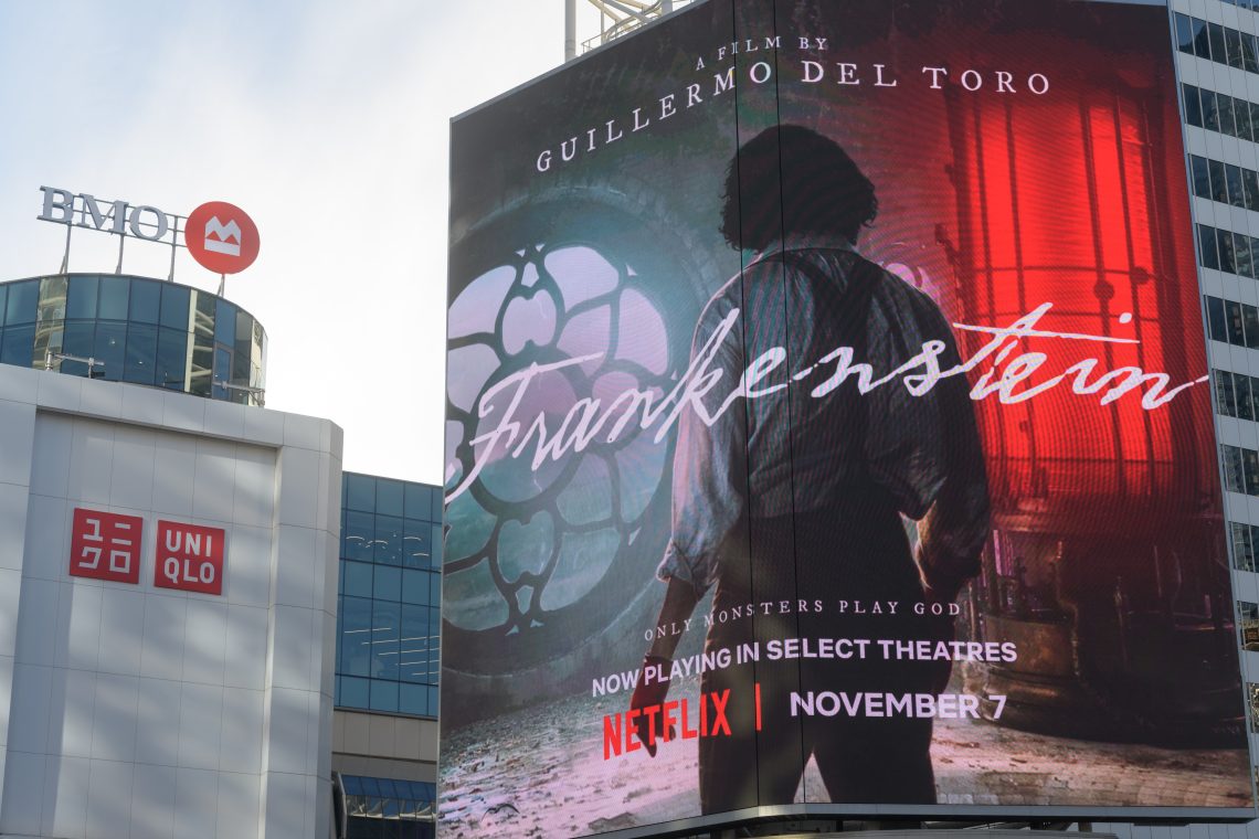 Digital ad for Guillermo del Toro's Frankenstein at Sankofa Square