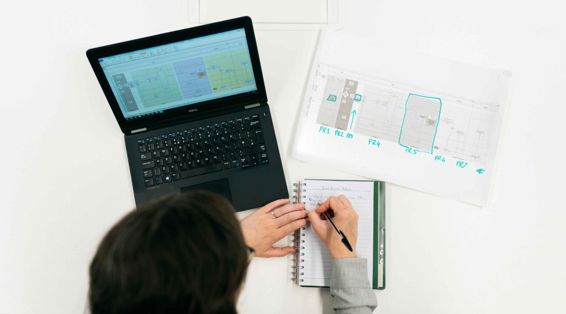 Woman organizing a flow chart and taking notes