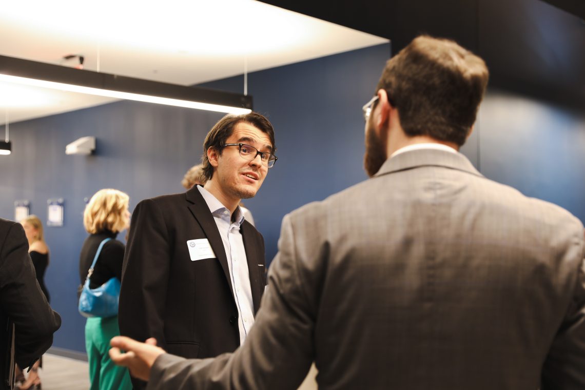 Ted Campbell connects with fellow attendees at the Career and Employment Hub's networking dinner.
