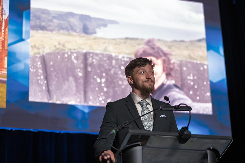 Deklin Fitzgerald delivers his keynote speech at the 2025 Mitchell Institute Gala in front of an audience of over 700 people.
