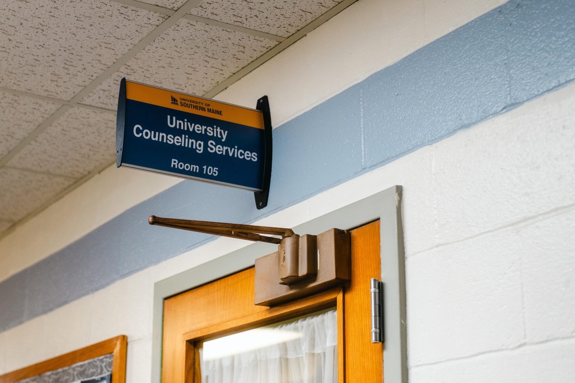 Sign outside the University Counseling Services office on USM's Gorham campus.