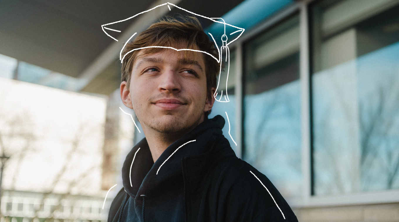 A portrait of USM senior Deklin Fitzgerald with illustrated graduation cap and tassel, part of the Class of '26 commencement series.