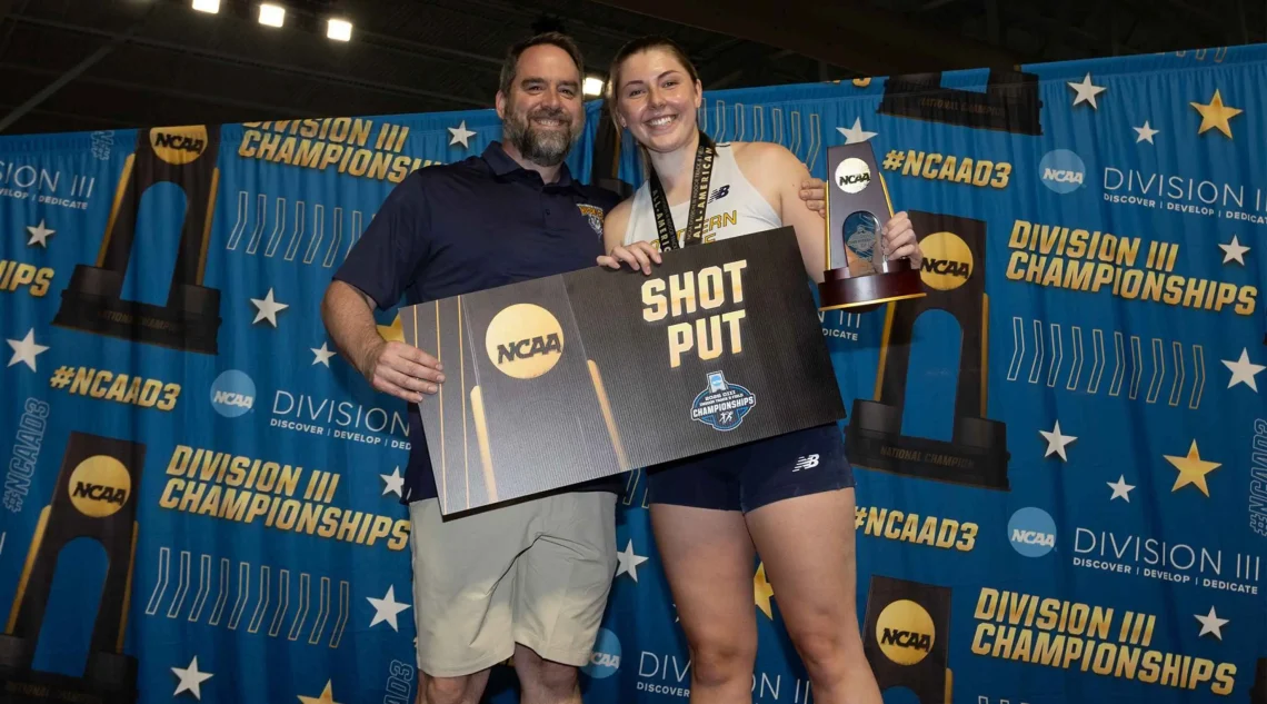 Zoe Barnes and Coach Amos at NACC DIII Championships after Zoe's win.