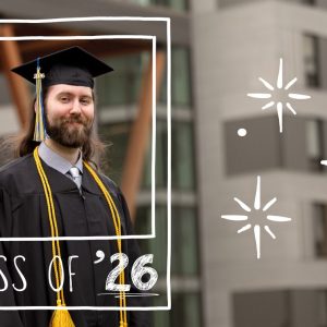 Tim Fogelman class of '26 in full commencement regalia.