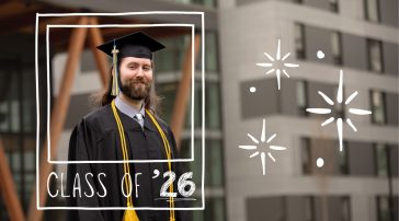 Tim Fogelman class of '26 in full commencement regalia.