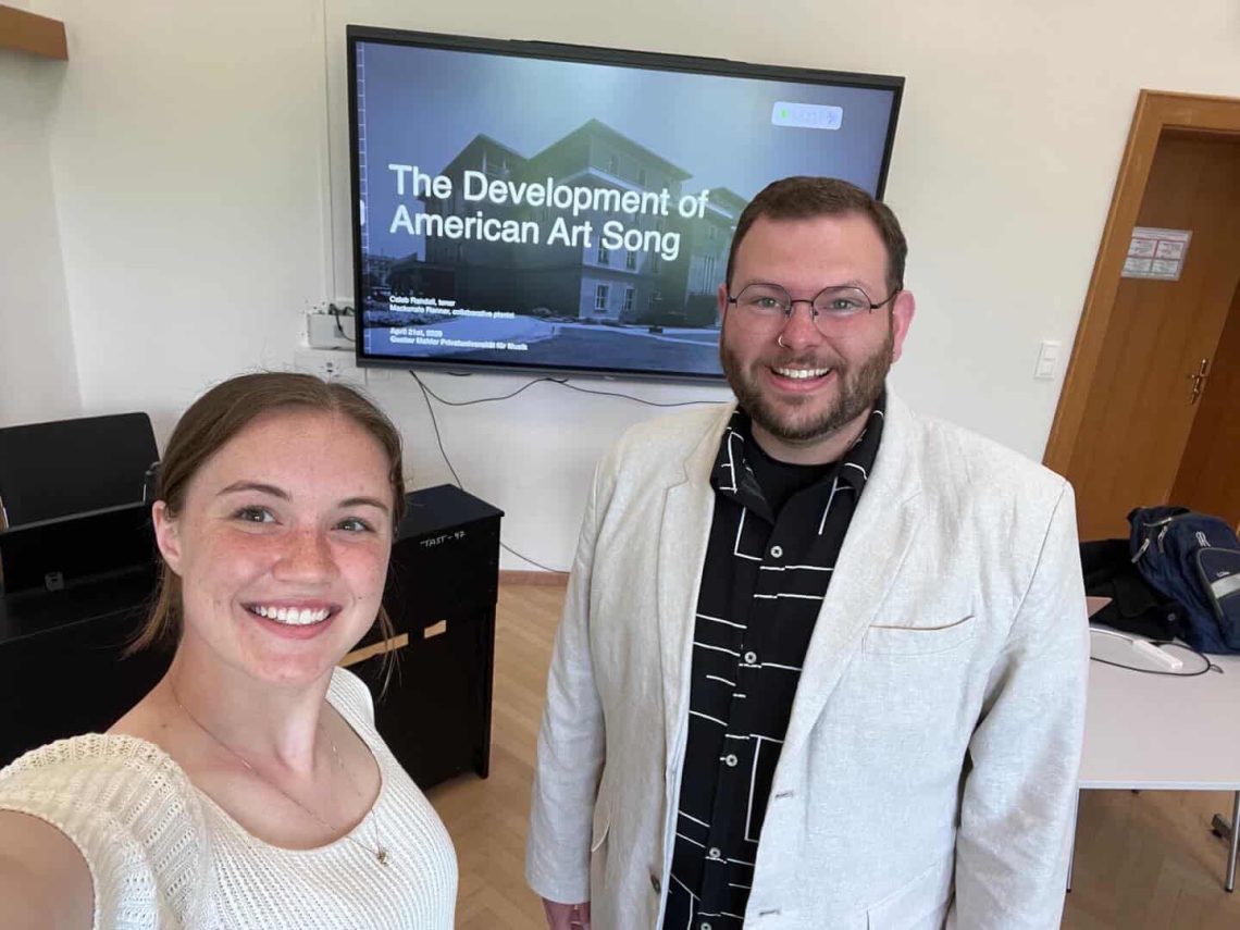Mackenzie Renner and Caleb Randall in Europe, lecturing on American Art Song.