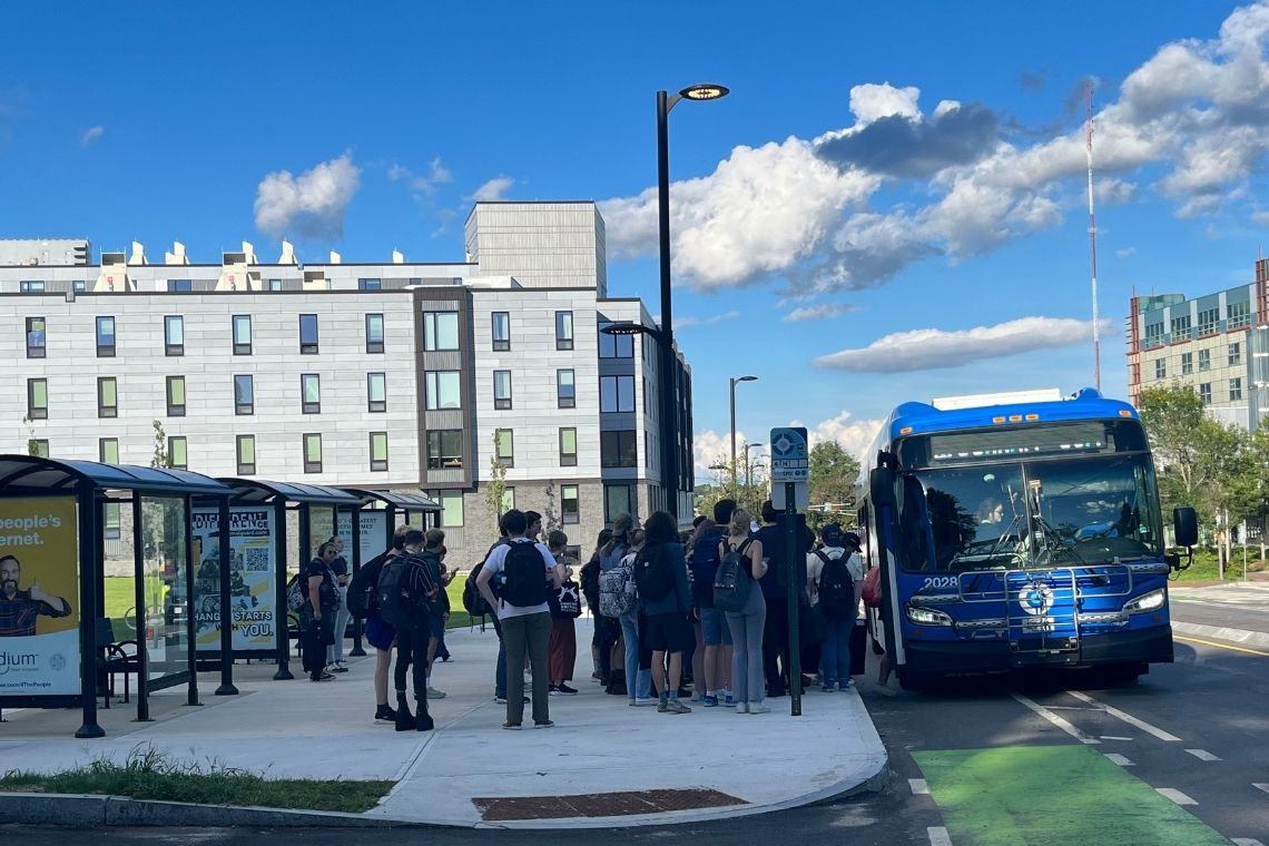 Students boarding the Busky