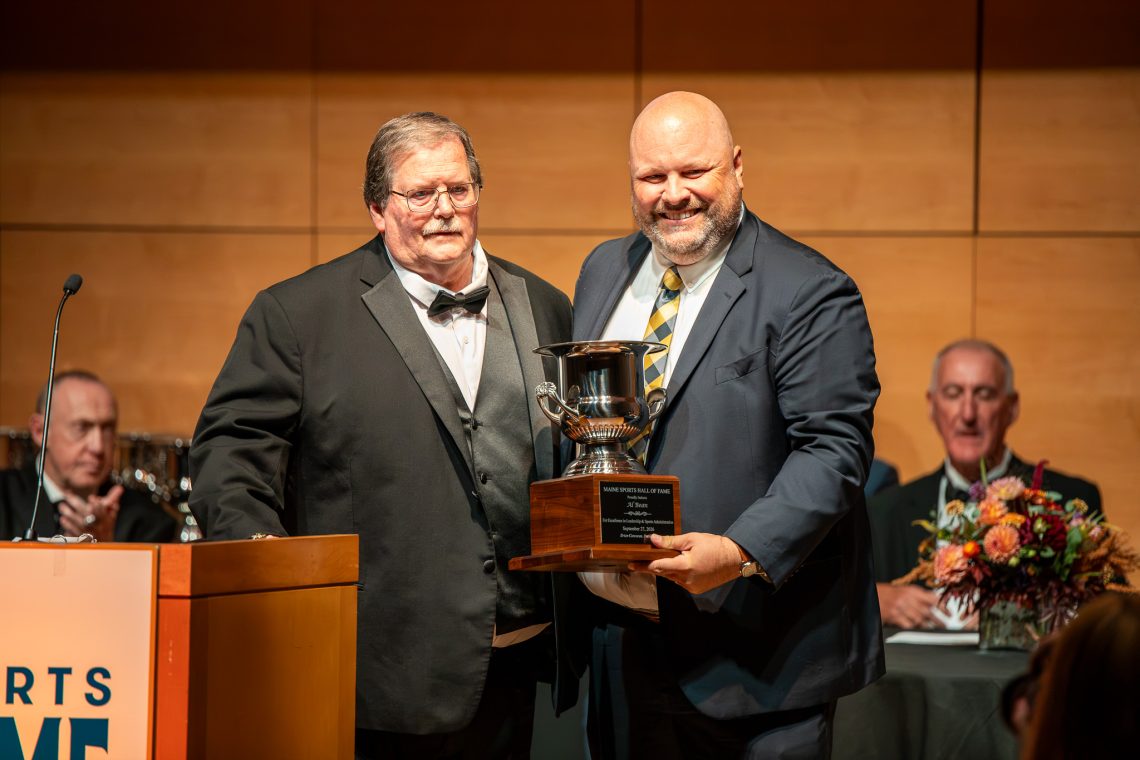 Al Bean accepting his award for being inducted into the Maine Sports Hall of Fame.