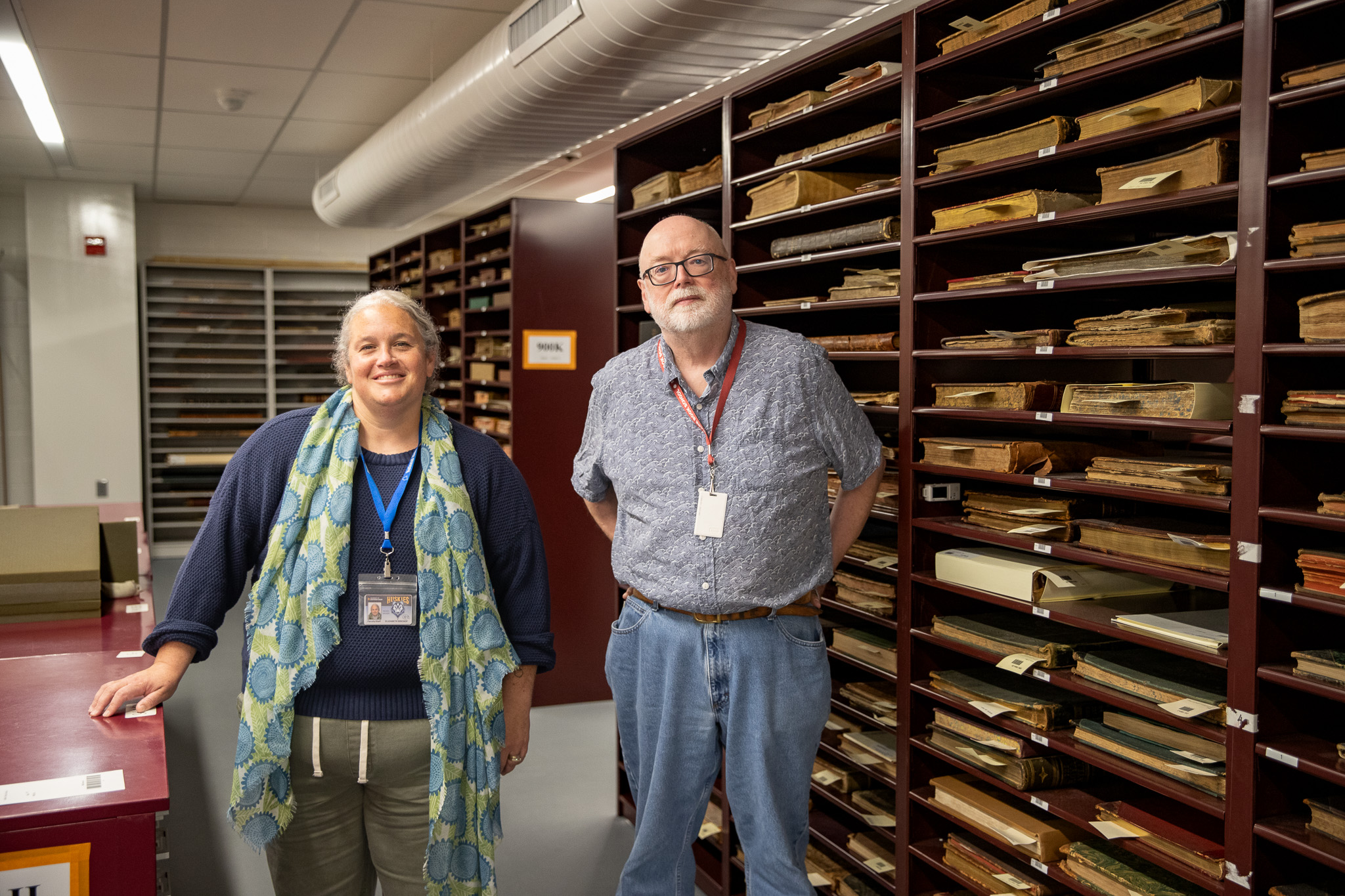 Libby Bischof and Matthew Edney inside the Vault of the Osher Map Library