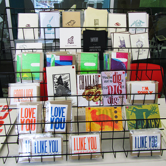 Image of card display at Book Arts Bazaar.
