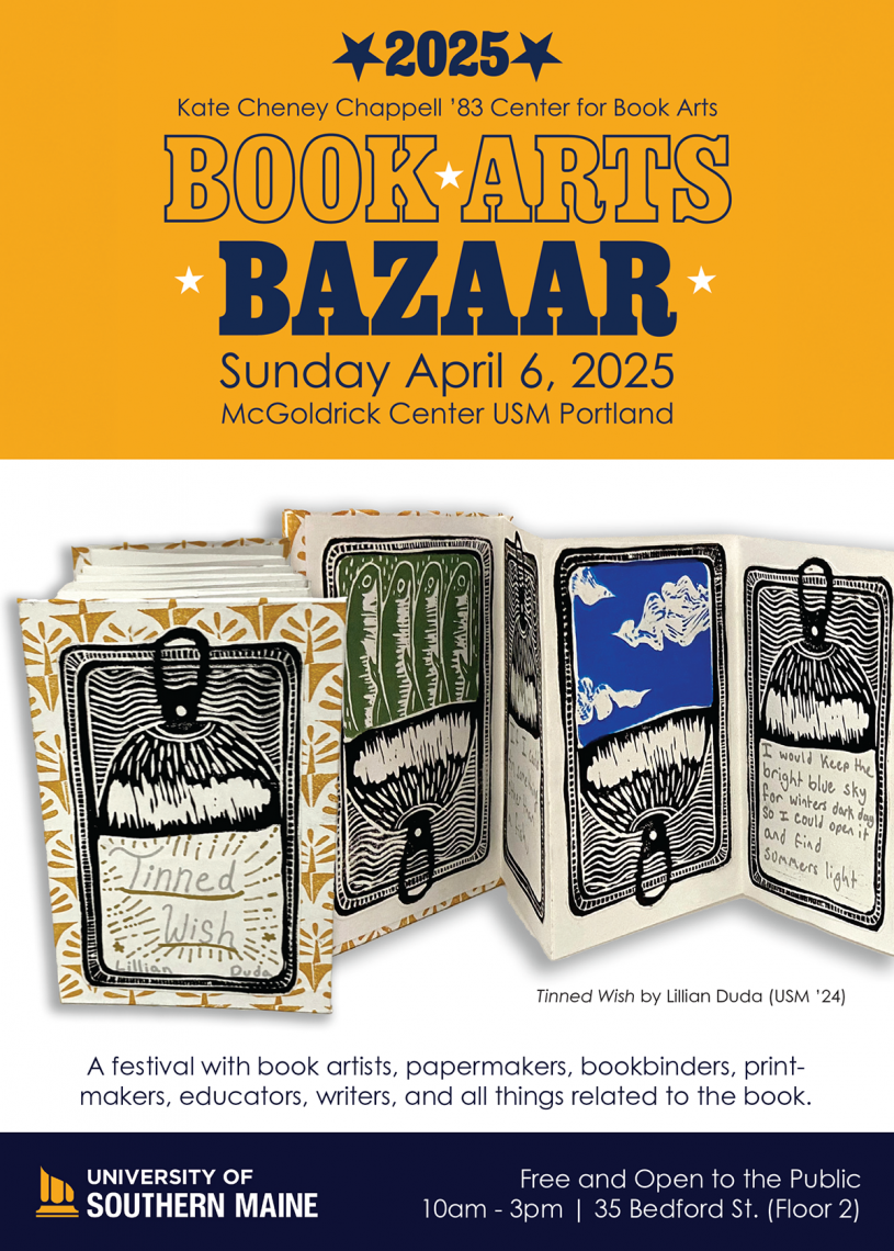 Book Arts Bazaar 2025 postcard graphic at the Kate Cheney Chappell Center for Book Arts