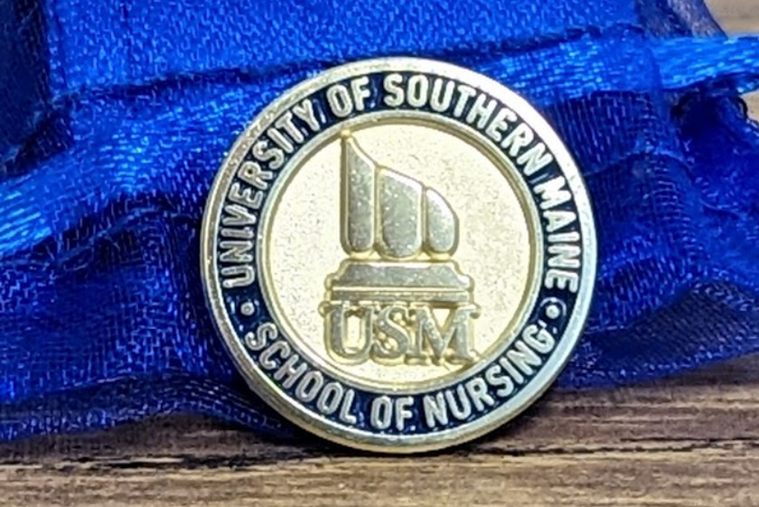University of Southern Maine School of Nursing Pin. The pin features the USM pillars.