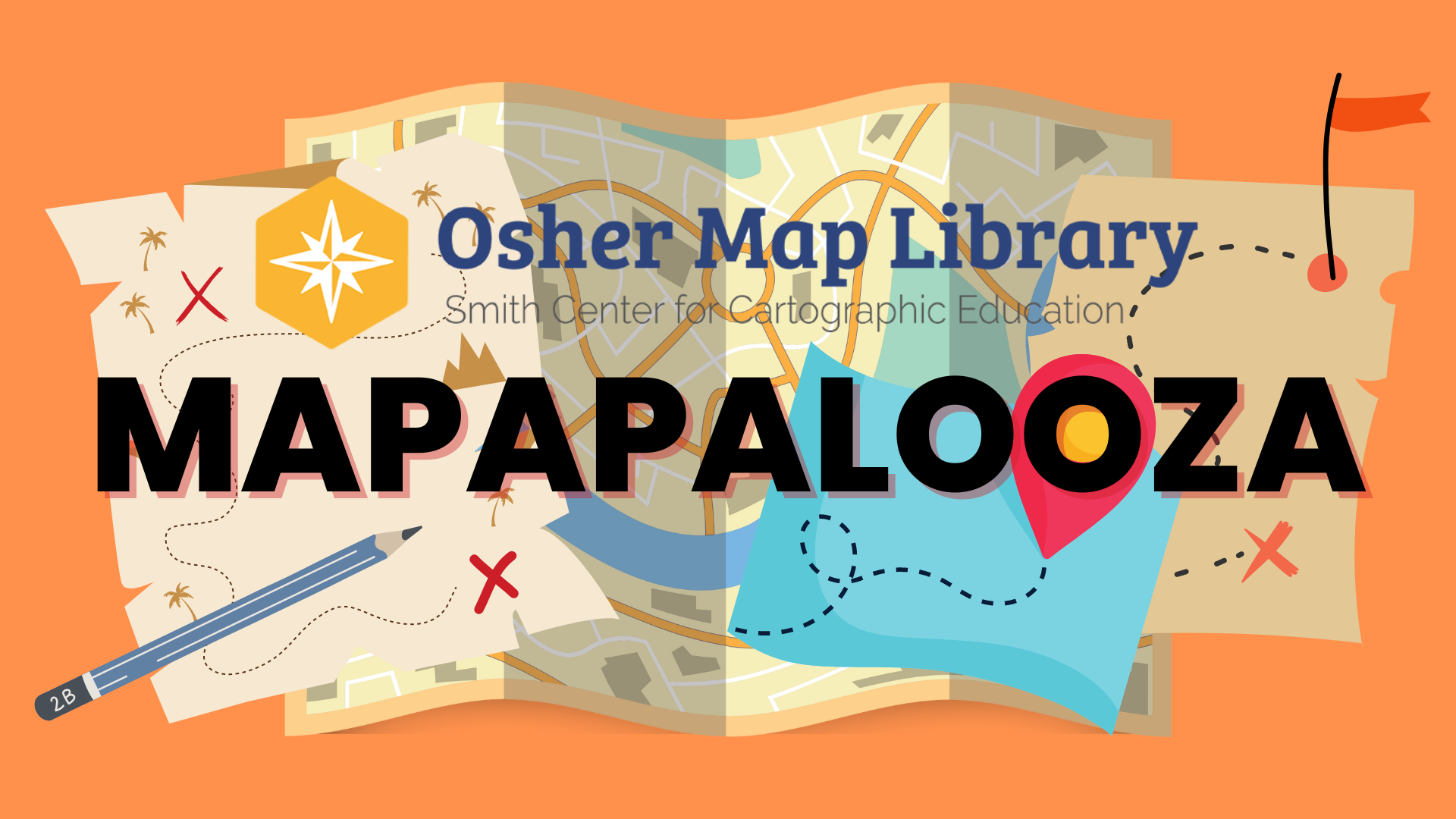 OML Mapapalooza Banner with a collage of maps and a pencil