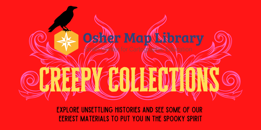 Creepy Collections at the Osher Map Library, OML graphic with crow