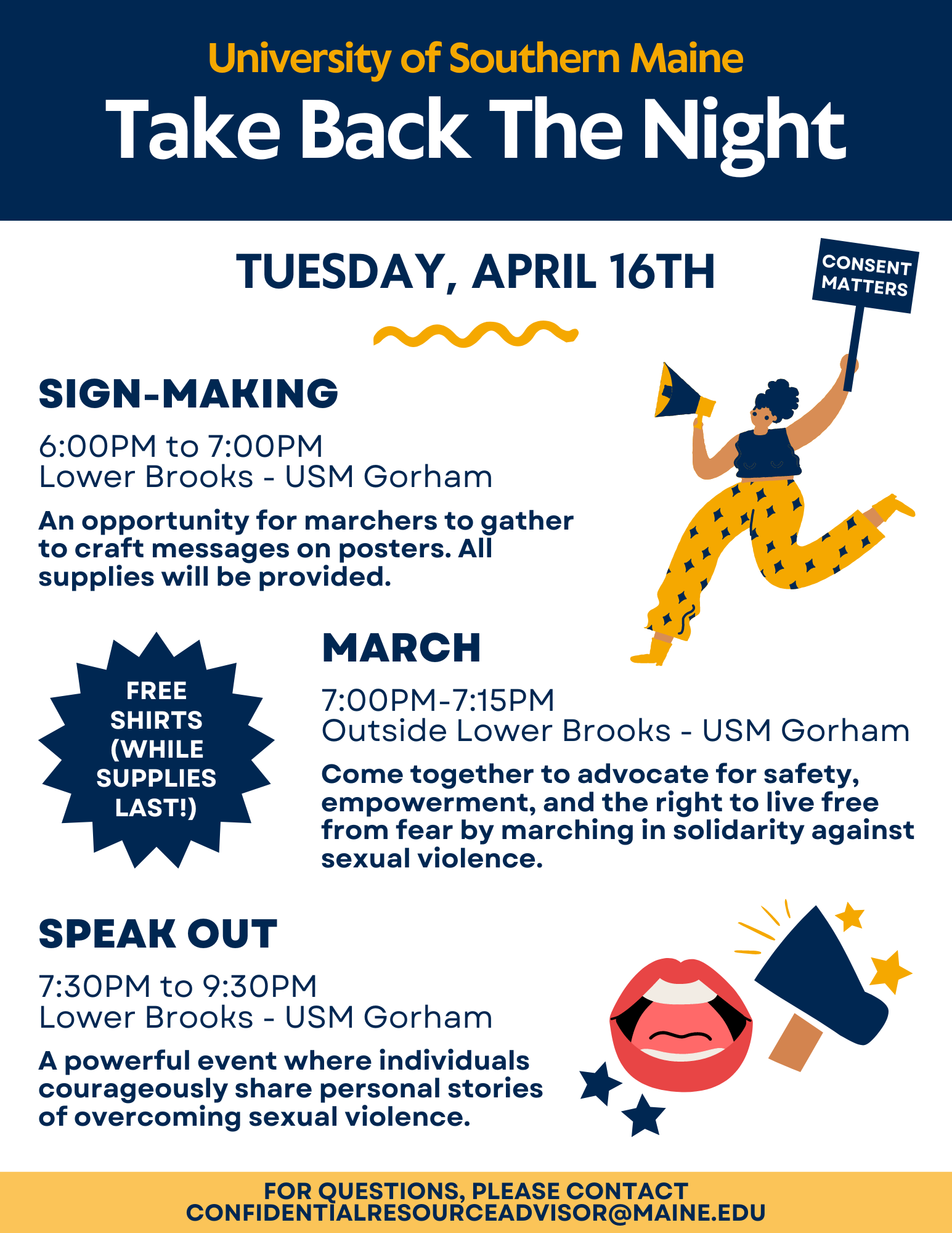 Take Back The Night flyer with event details