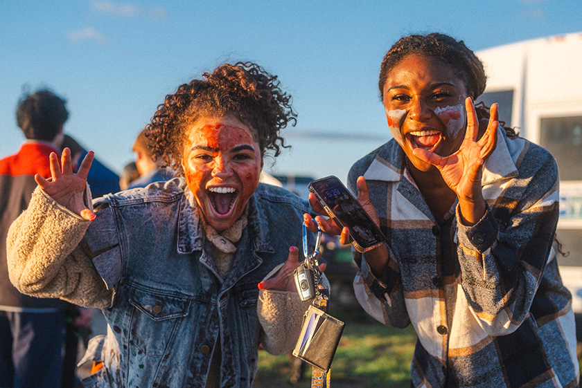 Two students dressed for the Zombie Run.