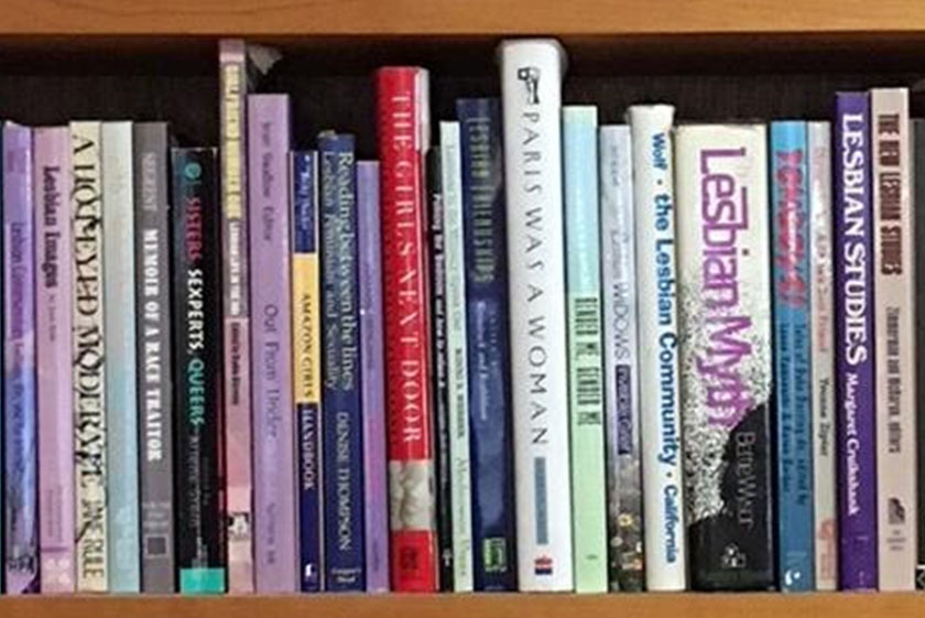 A bookshelf full of lesbian literature.