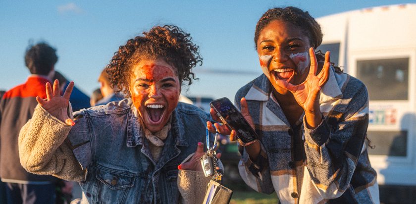 Two students dressed for the Zombie Run.