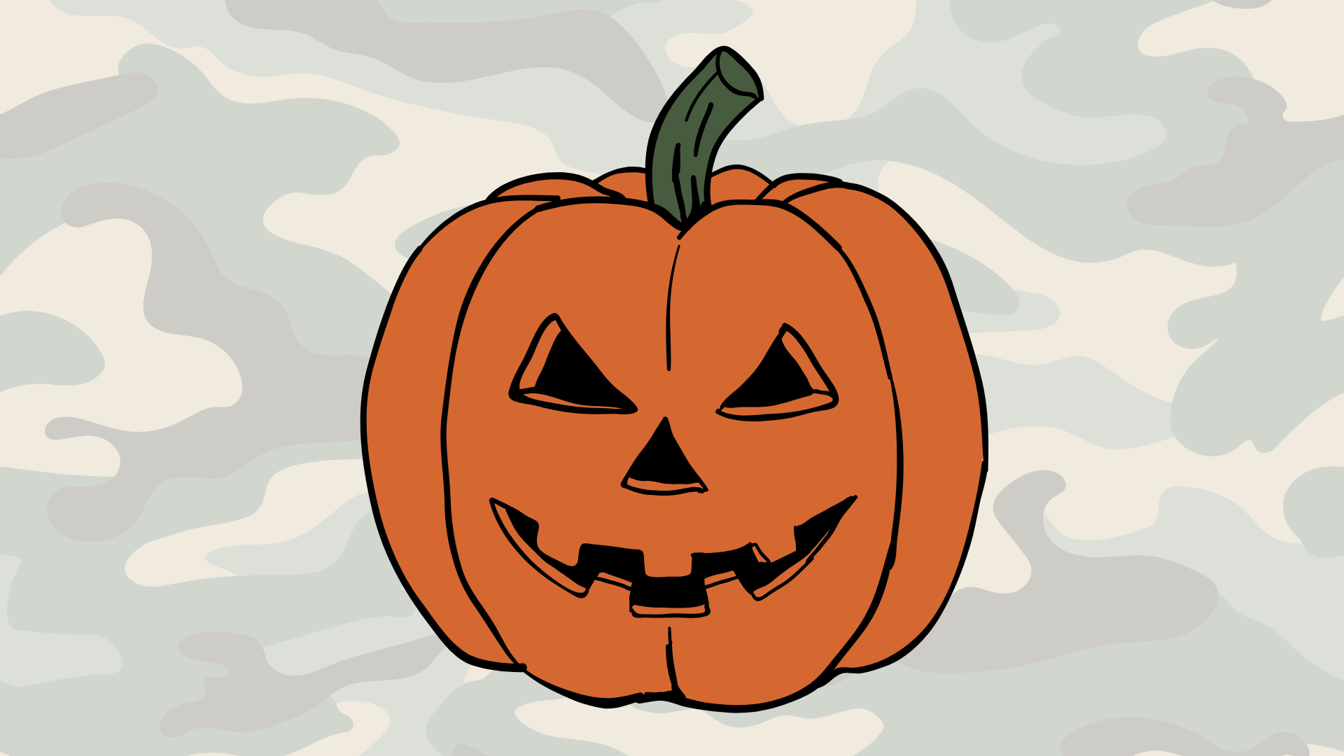 Cartoon pumpkin on camouflage background