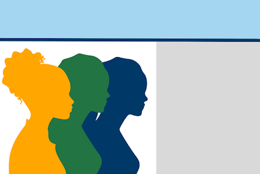 Illustration of three silhouettes: one gold, one green, and one dark blue.