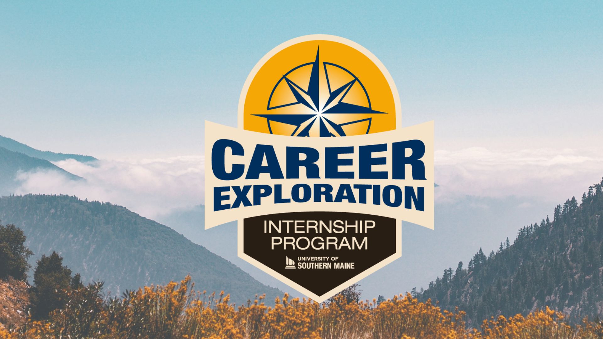 Career Exploration Internship Program Logo with a mountain background