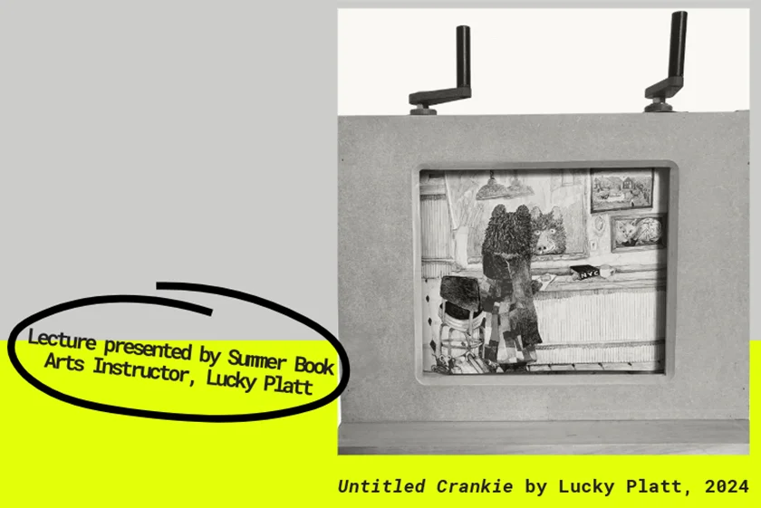 Flier for a book arts exhibition and lecture at the Kate Cheney Chappell Center for Book Arts.