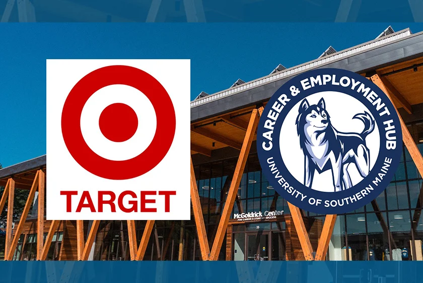 Target logo and Career & Employment Hub graphic, McGoldrick Center background image