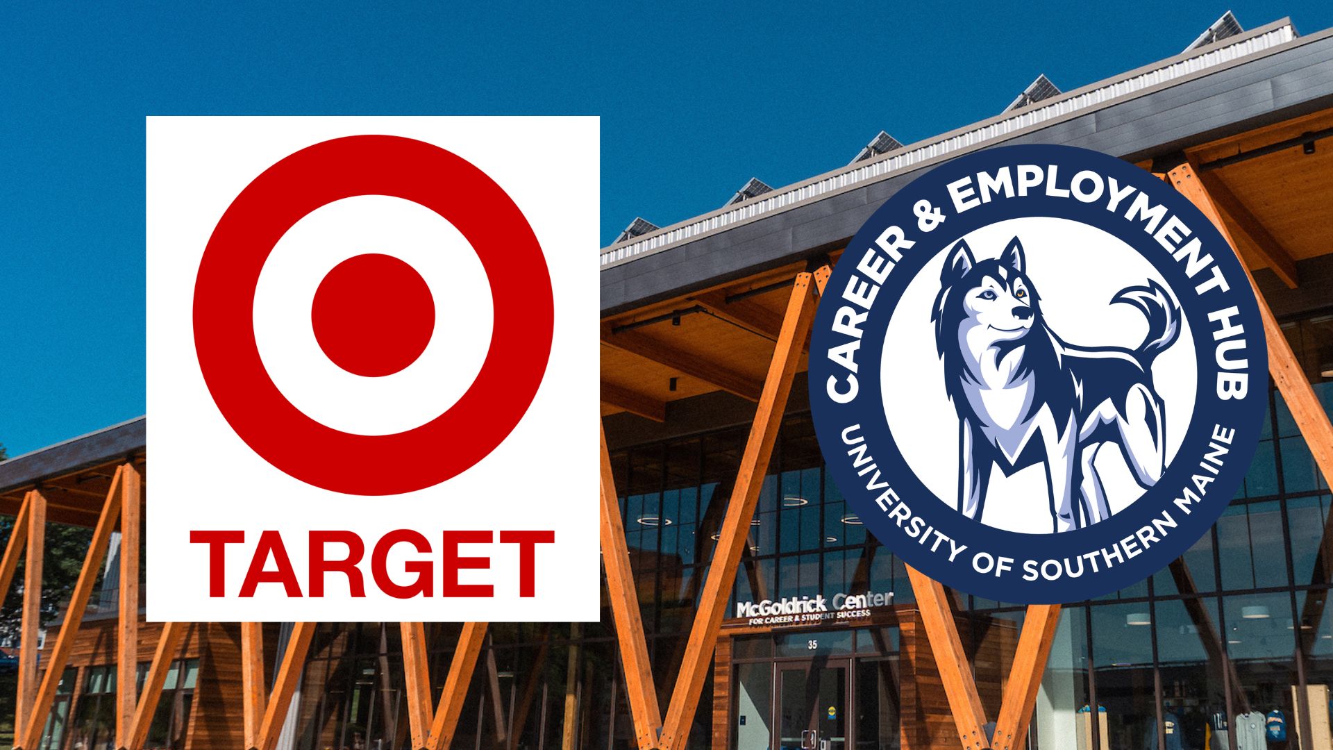 Target and USM Career & Employment Hub logos, McGoldrick building in the background