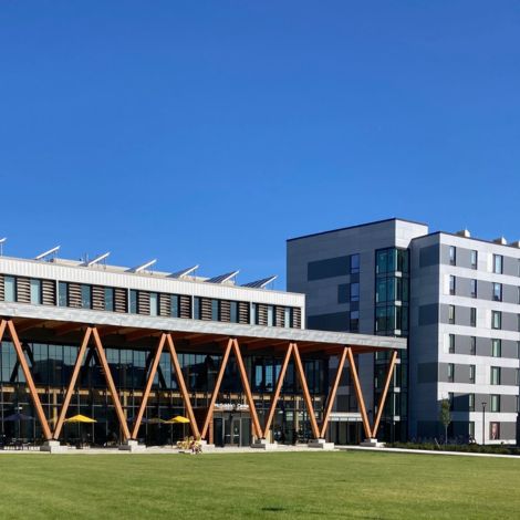 Image of McGoldrick Center and the Portland Commons across from the Bean Green