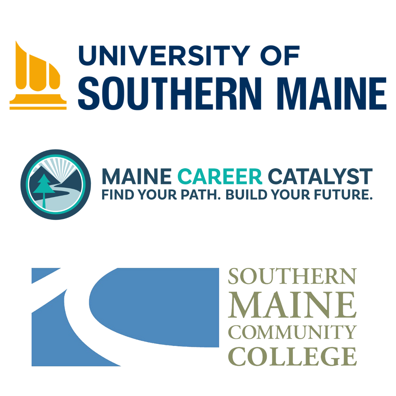 University of Southern Maine, Maine Career Catalyst, and Southern Maine Community College logos