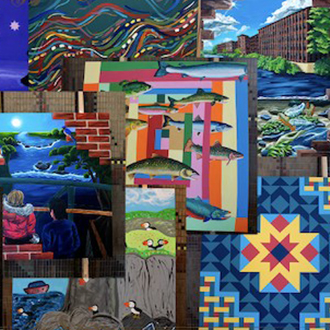 Composite image of several Murals from Westbrook Mural Project