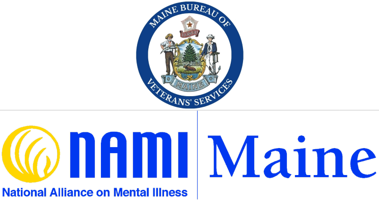The current logo for Maine Bureau of Veteran services and the National Alliance on Mental Illness in Maine