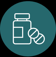 Icon of pill bottle and two pills.