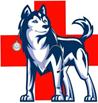 Mascot Champ with stethoscope on a red cross background