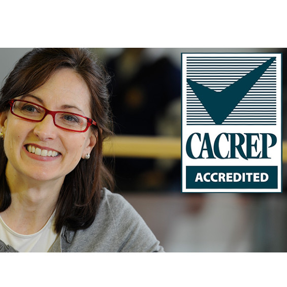 Counselor Education student with logo of Council for the Accreditation of Counseling and Related Education Programs (CACREP).