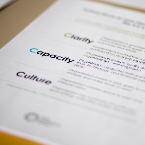 Handout highlighting clarity, capacity, and culture