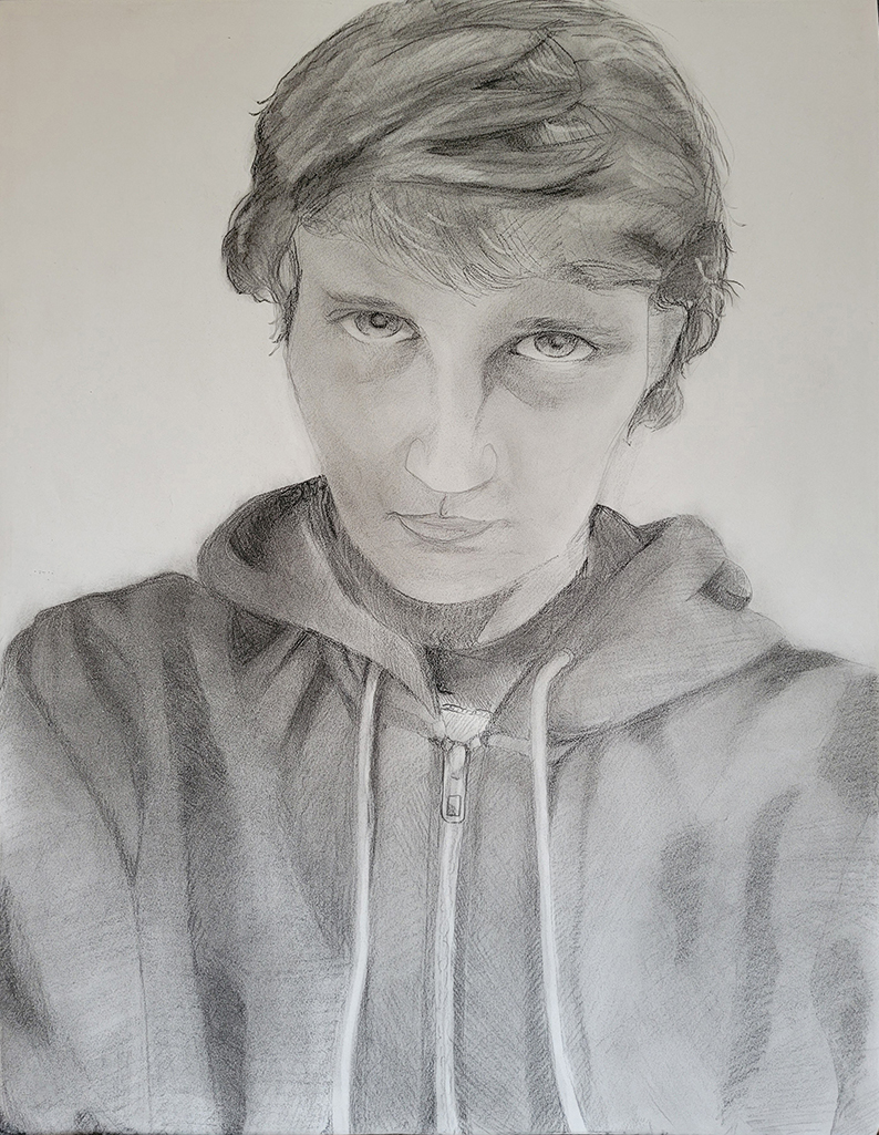 Nicholas Giroux, Self-Portrait, Charcoal, 18" X 24"