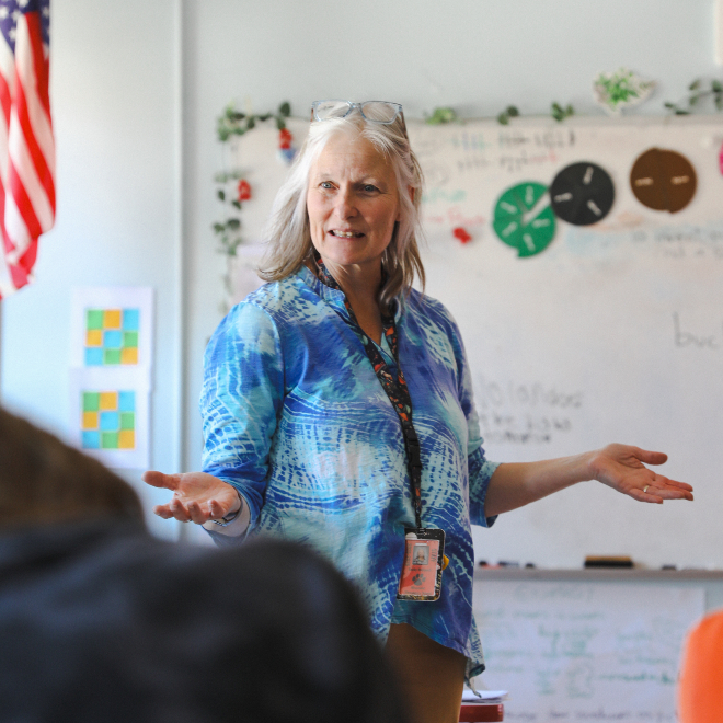 Becky Hallowell teaches a classroom lesson at Wiscasset Elementary School.