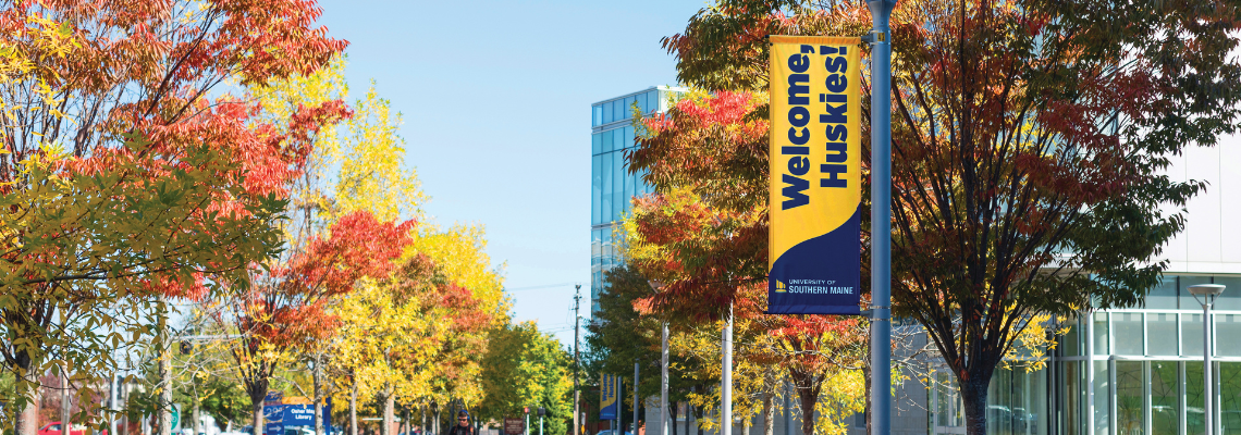 Welcome banner on Portland campus