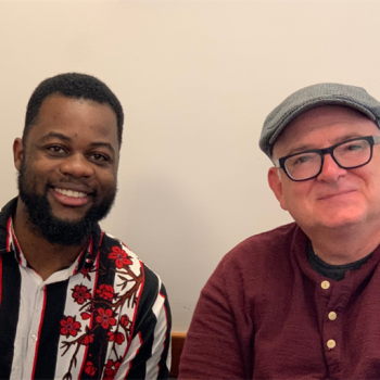 Emmanuel Mutshaila '22 (L) and Professor Richard Bilodeau ''96, '98G