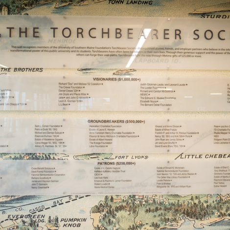 Image of Torchbearer Society wall in McGoldrick Center