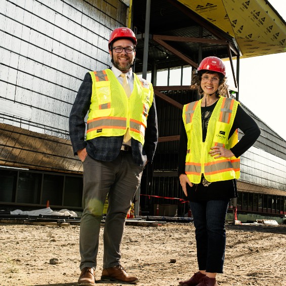 Dr. Kyle Nielsen and Dr. Kelly Hrenko on Crewe Center construction site